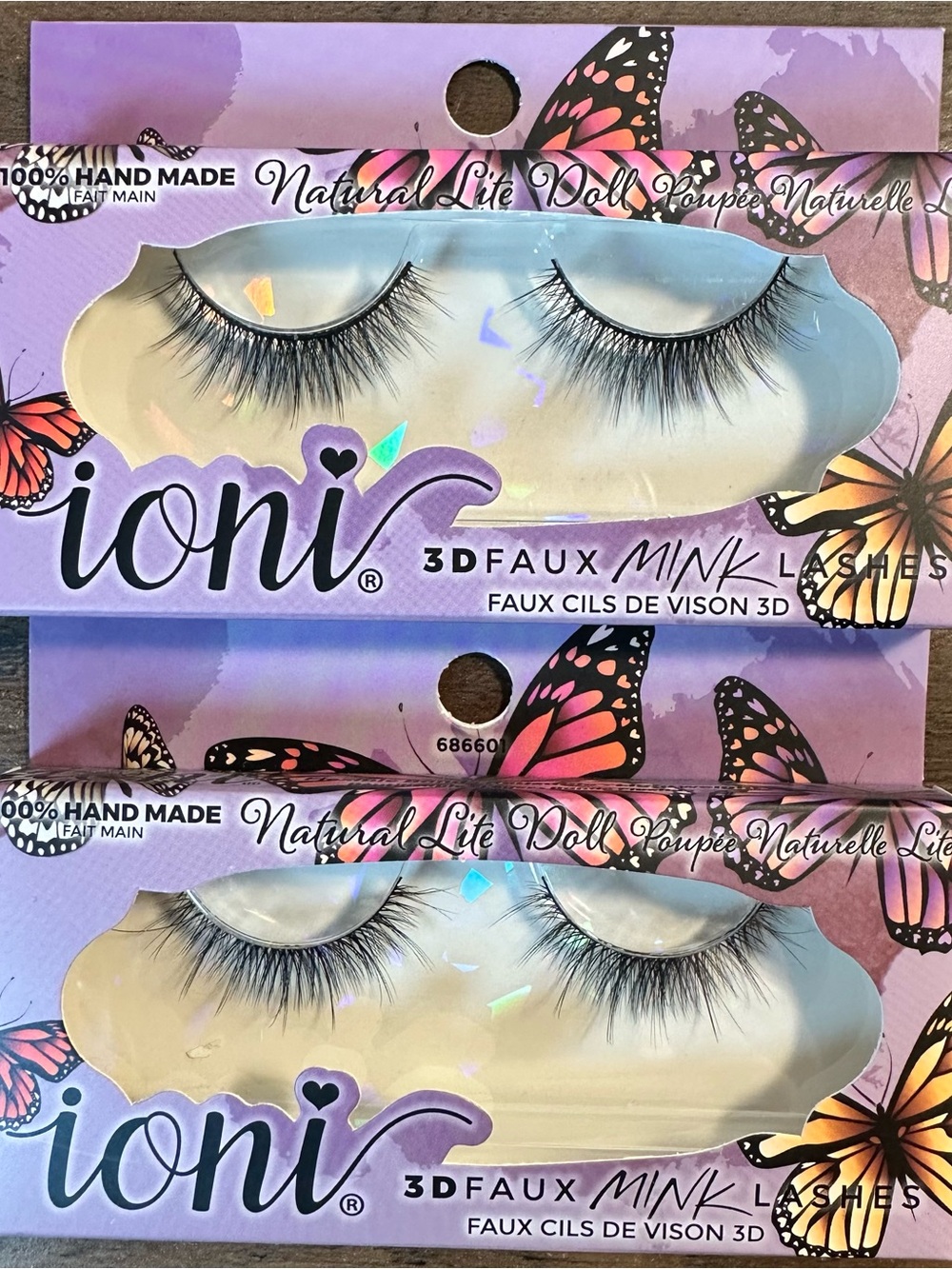 Ioni 3D Faux Mink Lashes 2 Sets ~Natural Lite Doll~Black Band Lightweight NIB